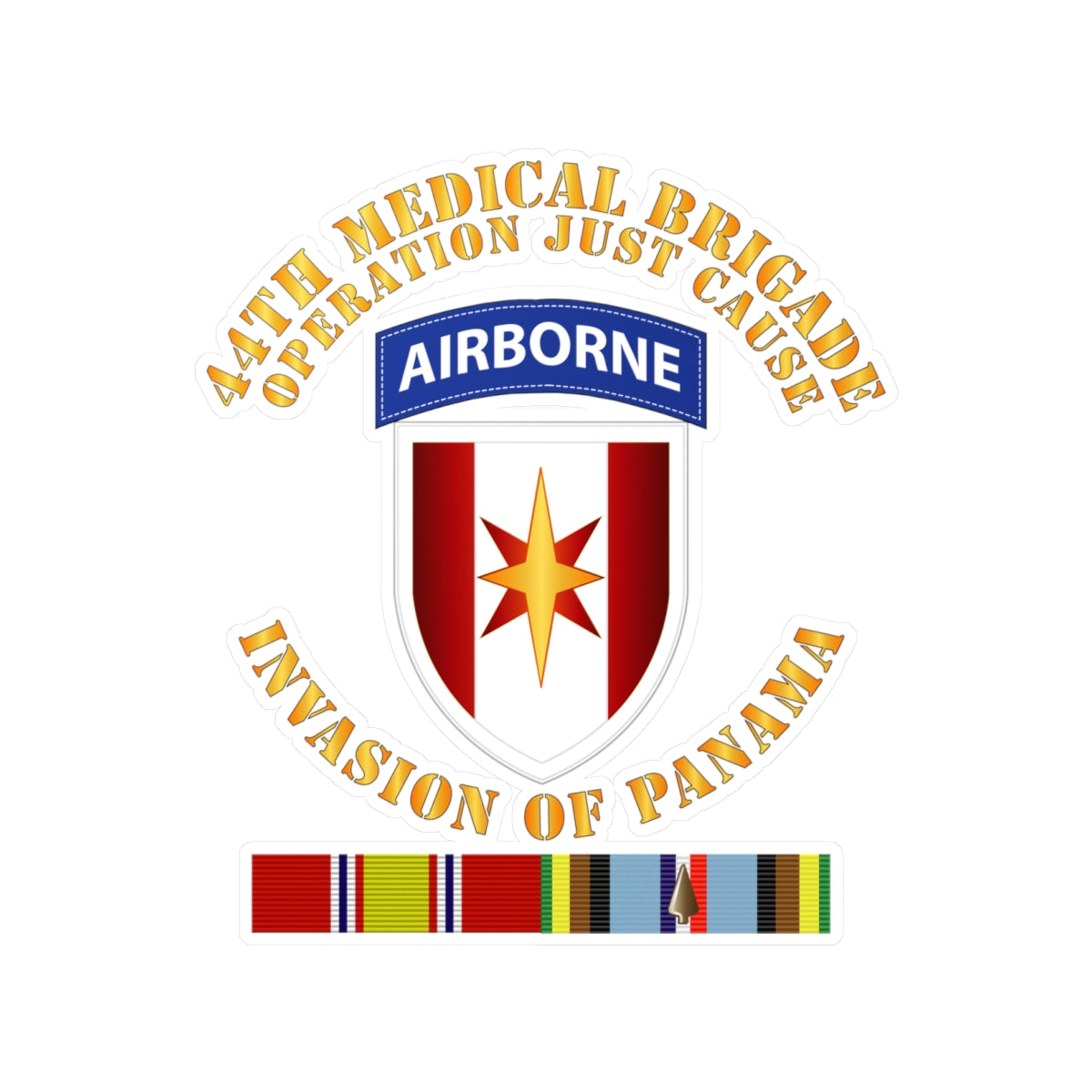 Kiss-Cut Vinyl Decals - Army - Just Cause - 44th Med Bde Operation Just Cause Panama w Svc Ribbons