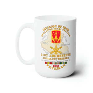 White Ceramic Mug 15oz - Army - 31st Air Defense Artillery Bde - OIF - Invasion - 2003 w IRAQ SVC