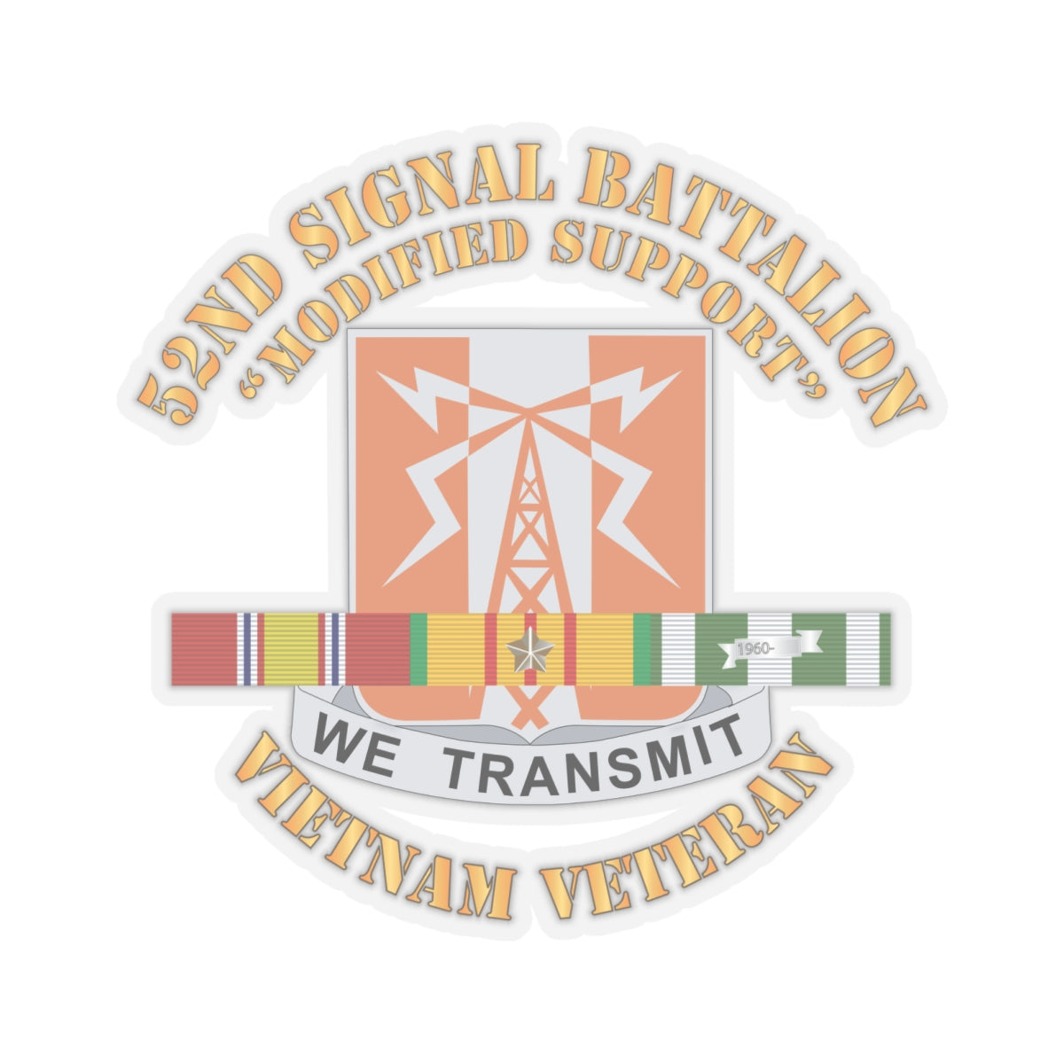 Kiss-Cut Stickers - 52nd Signal Battalion (Modified Support) w SVC Ribbon X 300