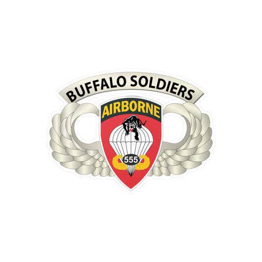 Kiss-Cut Vinyl Decals - Army - Airborne Badge - 555th Parachute Infantry Bn - SSI w  Buffalo Soldiers Tab X 300