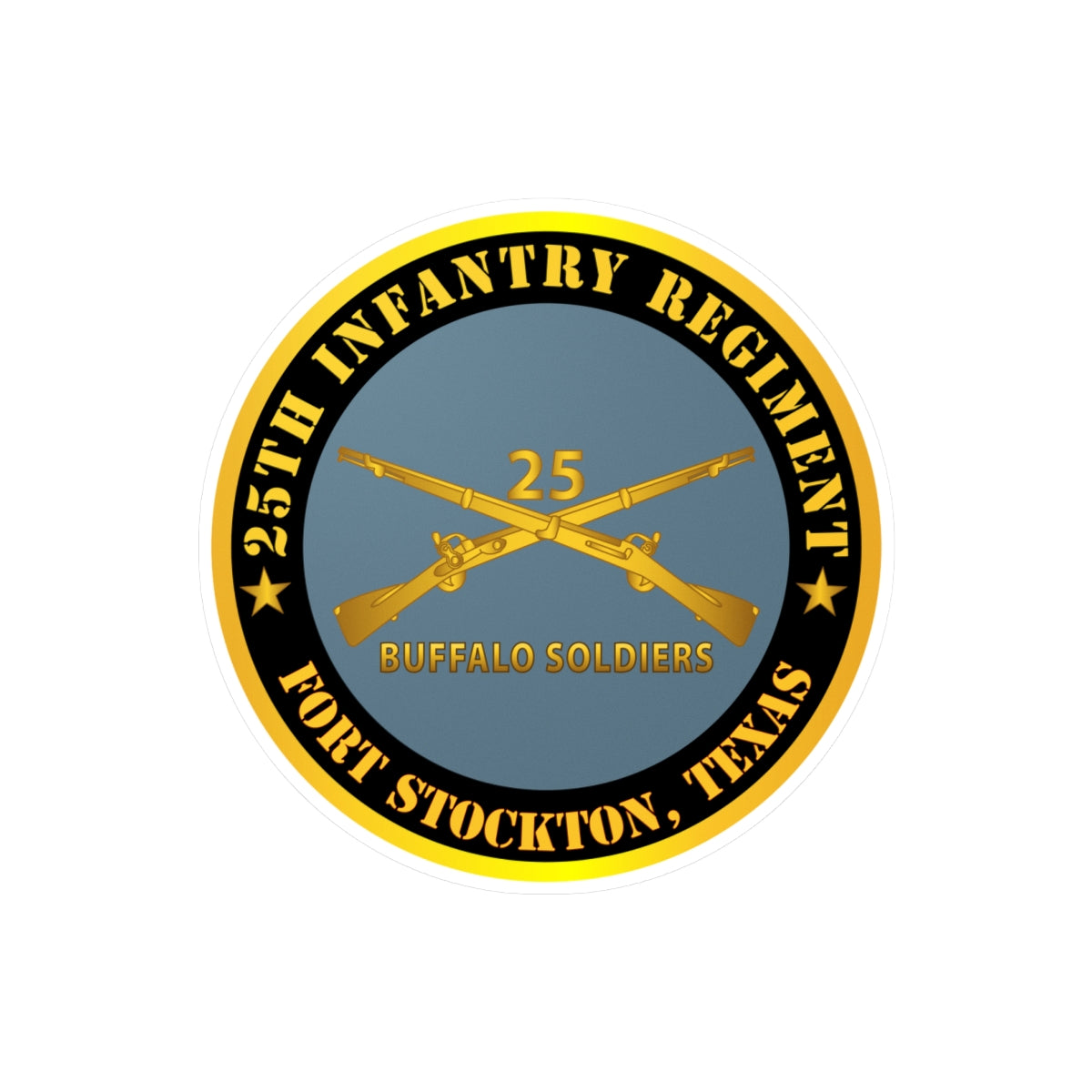 Kiss-Cut Vinyl Decals - Army - 25th Infantry Regiment - Fort Stockton, TX - Buffalo Soldiers w Inf Branch X 300