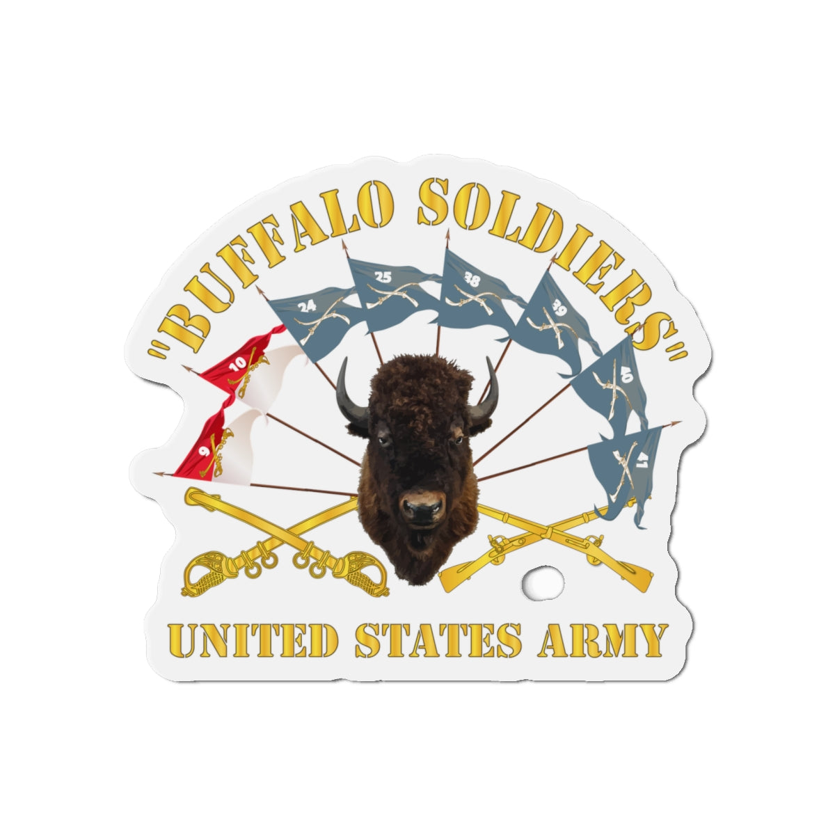Die-Cut Magnets - Army - Buffalo Soldiers - Infantry - Cavalry Guidons w Buffalo Head - US Army X 300