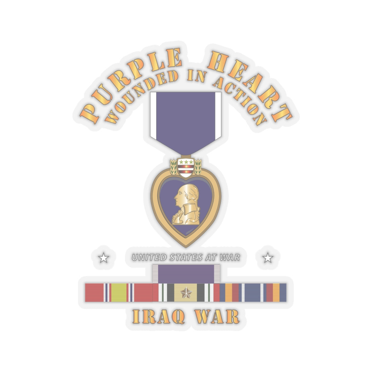 Kiss-Cut Stickers - Purple Heart - WIA w IRAQ SVC w Purple Heart Ribbon