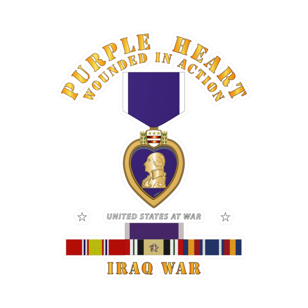 Kiss-Cut Vinyl Decals - Purple Heart - WIA w IRAQ SVC w Purple Heart Ribbon