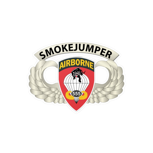 Kiss-Cut Vinyl Decals - Army - Airborne Badge - 555th Parachute Infantry Bn - SSI w SmokeJumper Tab X 300