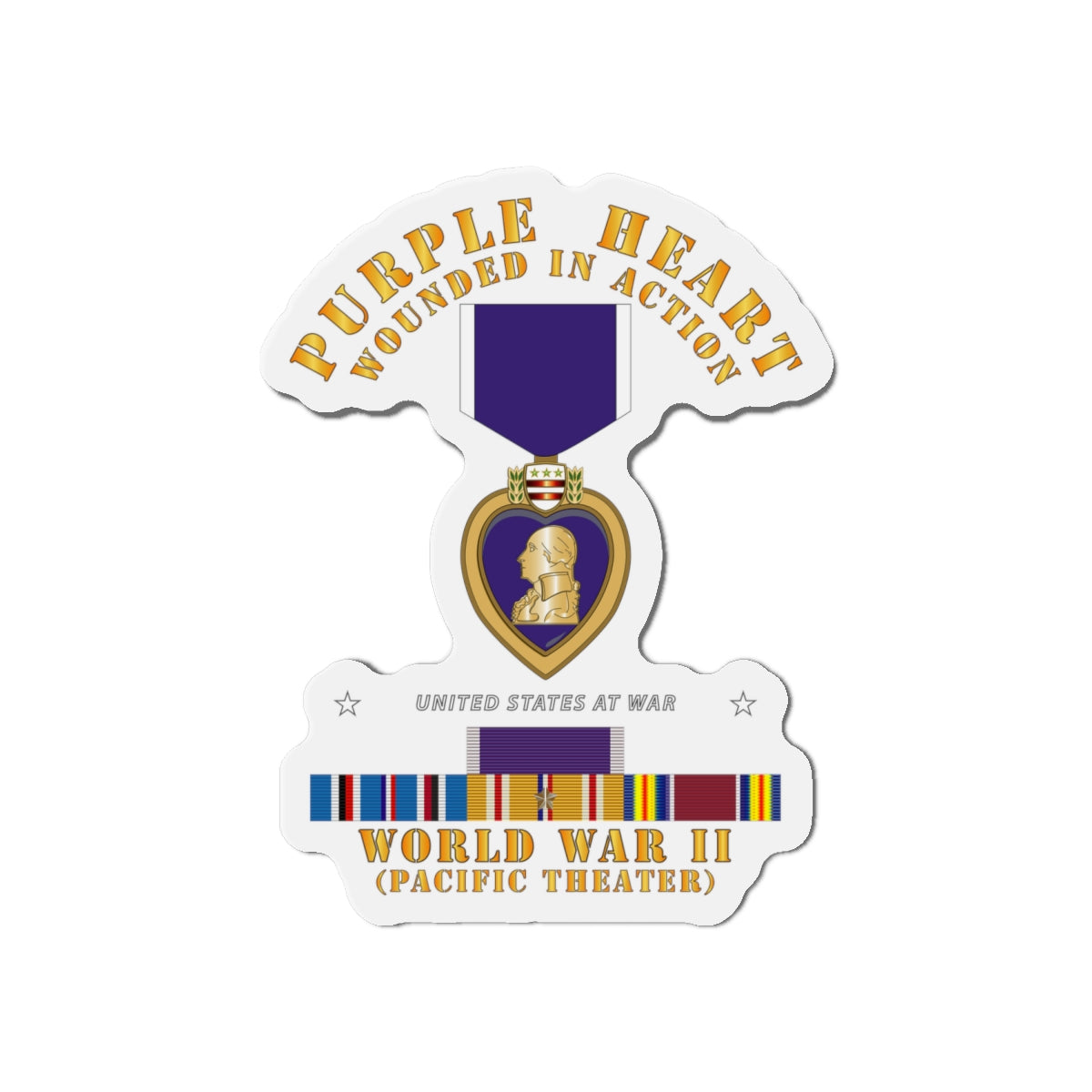 Die-Cut Magnets - Purple Heart - WIA w WWII SVC w Purple Heart - Pacific