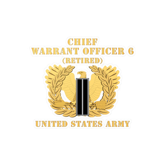 Kiss-Cut Vinyl Decals - Army - Chief Warrant Officer - CW06 - Retired - Flat - Eagle and Bar X 300