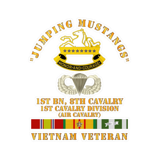 Kiss-Cut Vinyl Decals - Army - Jumping Mustangs w DUI - ABN Basic - 1st Bn 8th Cav w VN SVC