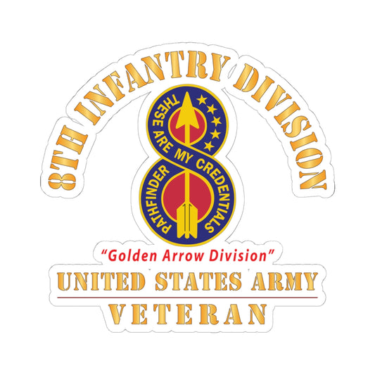 Kiss - Cut Stickers - Army - DUI - 8th Infantry Division - Golden Arrow Division - US Army Veteran X 300