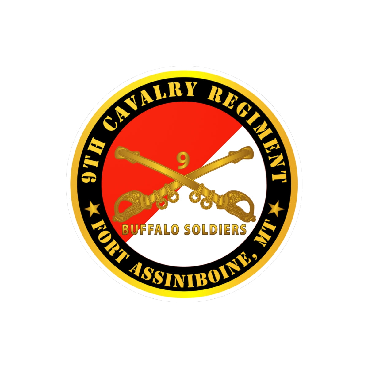 Kiss-Cut Vinyl Decals - Army - 9th Cavalry Regiment - Fort Assiniboine,  MT - Buffalo Soldiers w Cav Branch