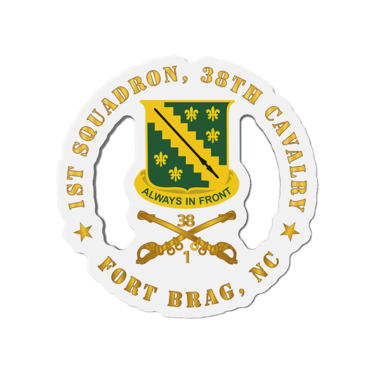 Die-Cut Magnets - Army - 1st Squadron, 38th Cavalry - Fort Bragg, NC w DUI - Cav Branch  wo Bck X 300