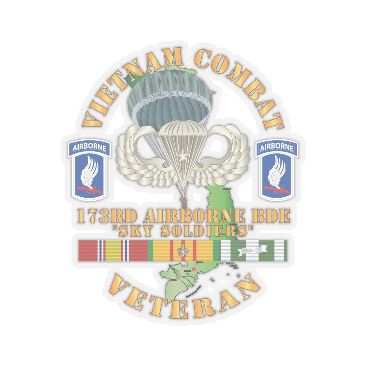 Kiss-Cut Stickers - Army - Vietnam Combat Infantry Veteran w 173rd Airborne Bde SSI X 300