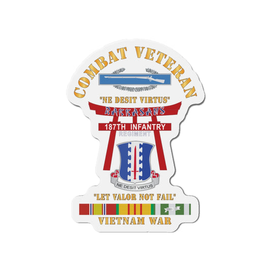 Die-Cut Magnets - Army - Combat Veteran - 187th Infantry Regiment - Torii, Rakkasans, Let Valor Not Fail, English, Latin w CIB w VN SVC X 300