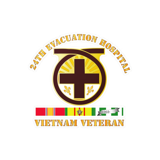 Kiss-Cut Vinyl Decals - Army - 24th Evacuation Hospital - Vietnam Veteran w  V N SVC