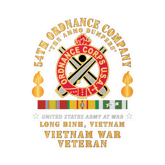 Kiss-Cut Vinyl Decals - 54th Ordnance Company - ORD Emblem - Ammo Dumpers - Long Binh, Vietnam Vet w VN SVC X 300
