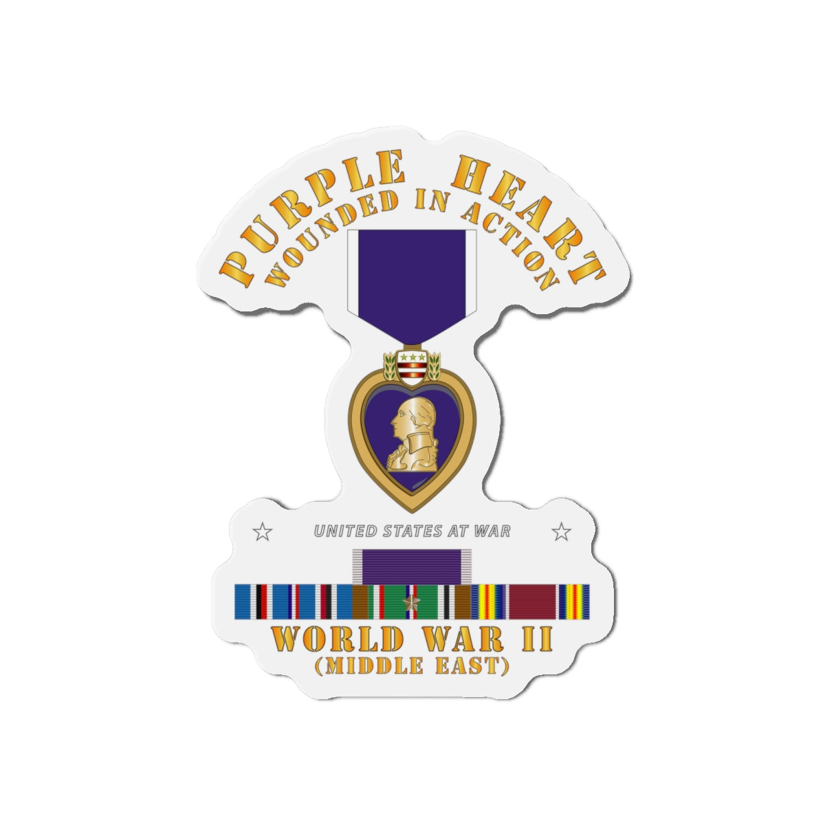 Die-Cut Magnets - Purple Heart - WIA w WWII SVC w Purple Heart - Middle East