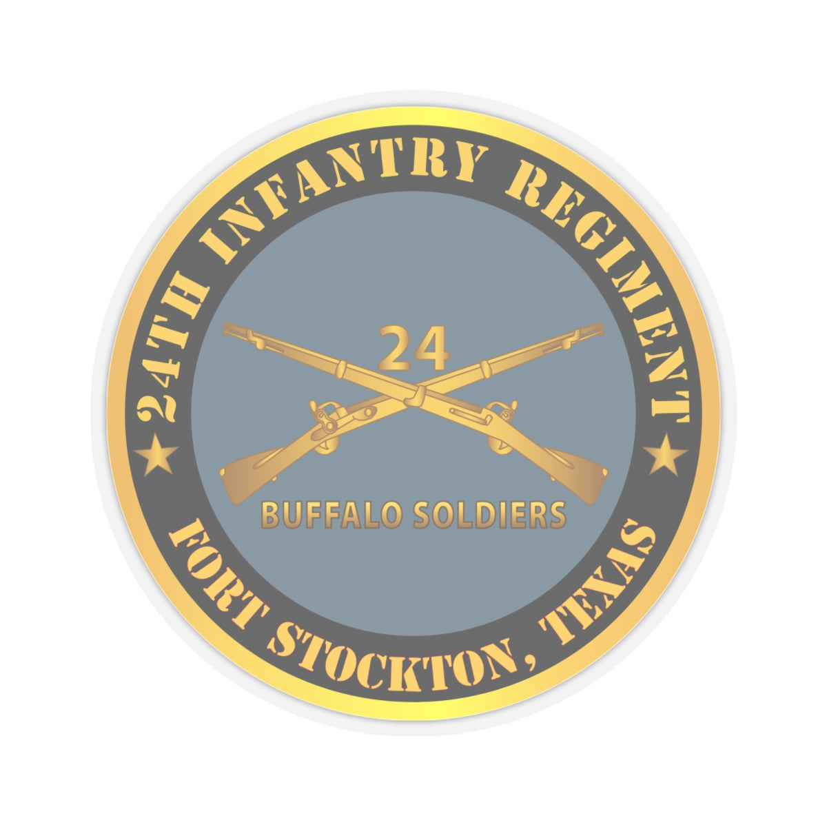 Kiss-Cut Stickers - Army - 24th Infantry Regiment - Fort Stockton, TX - Buffalo Soldiers w Inf Branch X 300