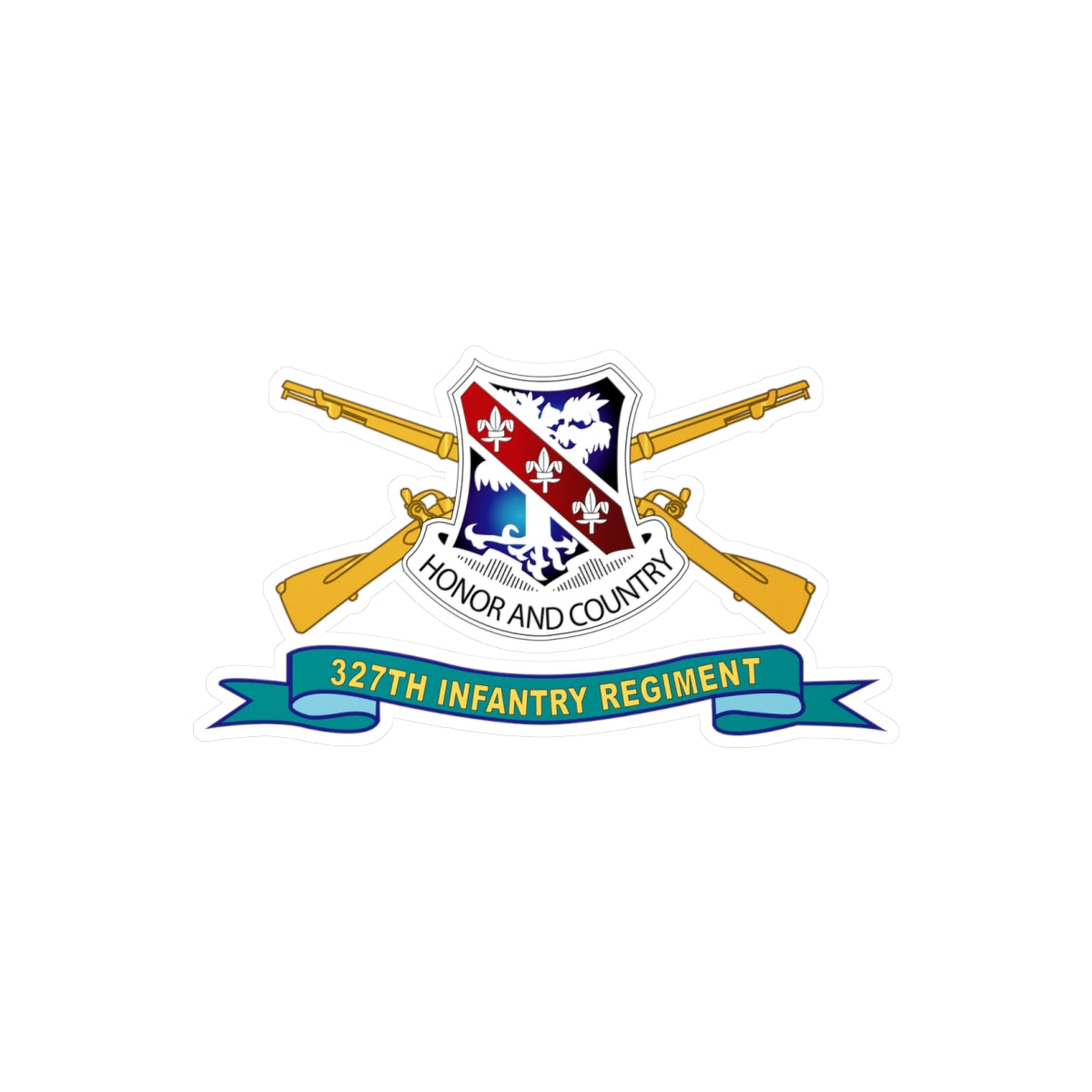 Kiss-Cut Vinyl Decals - Army - 327th Infantry Regiment - DUI w Br - Ribbon X 300