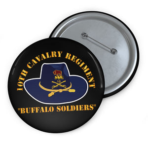 Custom Pin Buttons - 10th Cavalry Regiment w Cav Hat - Buffalo Soldiers