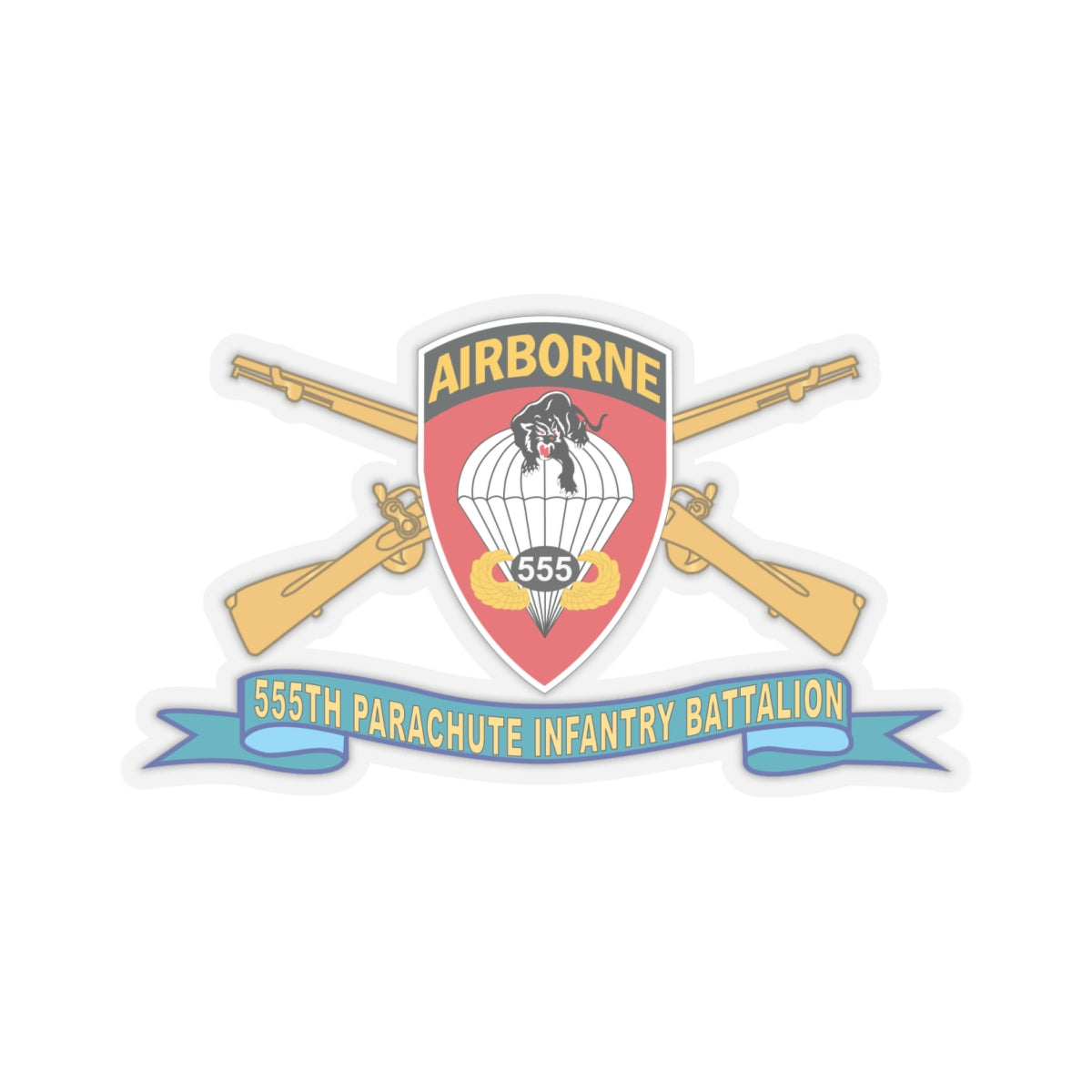 Kiss-Cut Stickers - Army - 555th Parachute Infantry Battalion - SSI w Br - Ribbon X 300