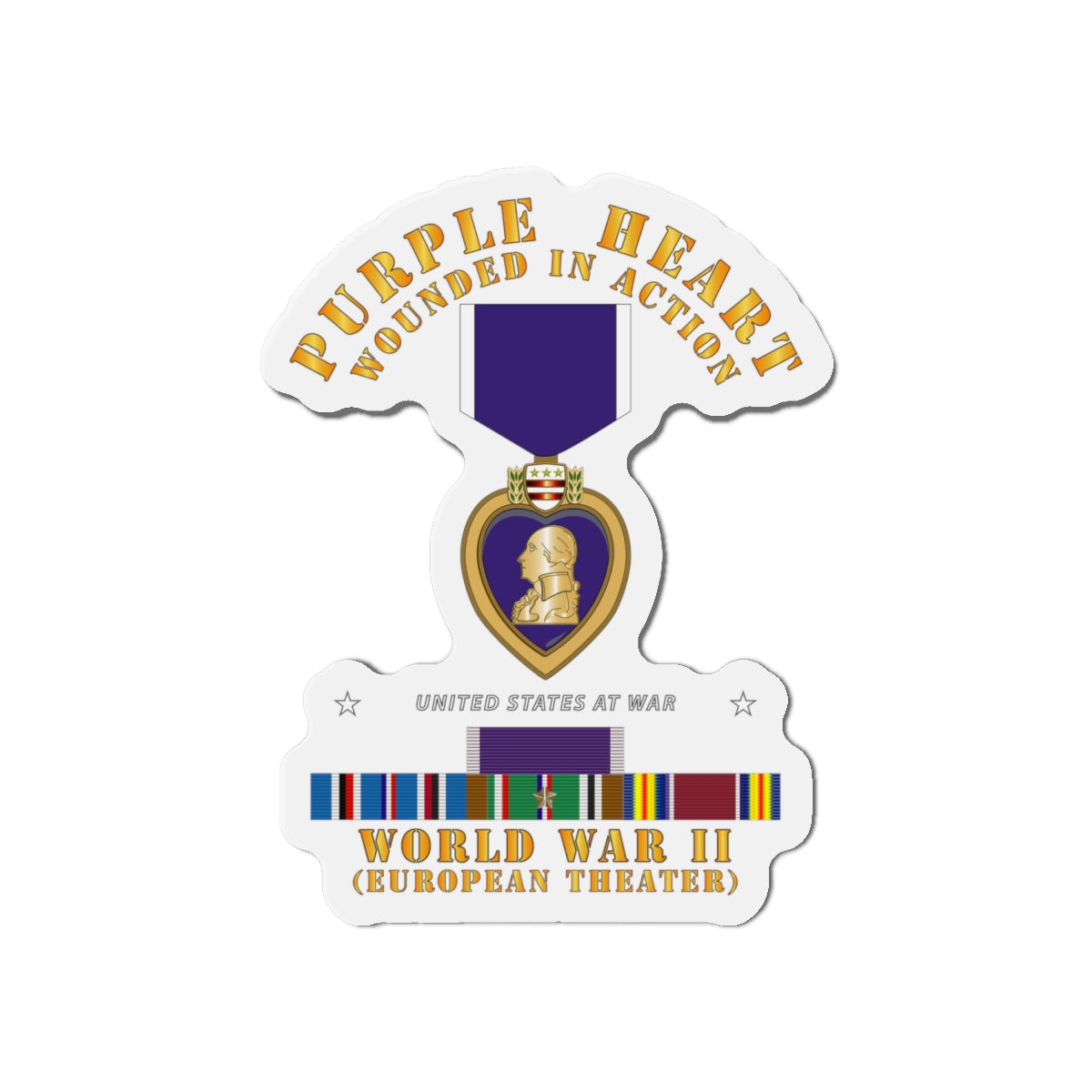 Die-Cut Magnets - Purple Heart - WIA w WWII SVC w Purple Heart - Europe