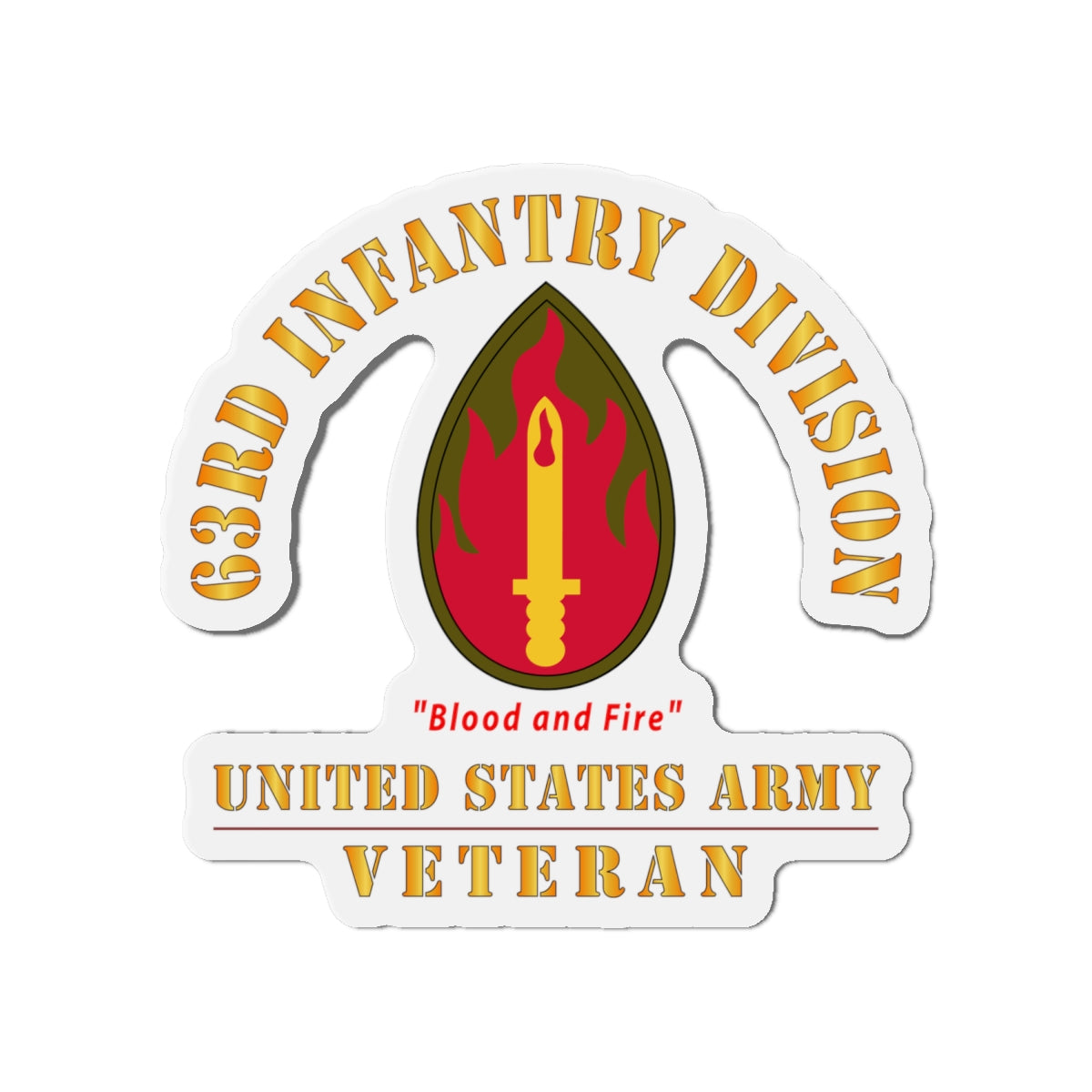 Die-Cut Magnets - Army - SSI - 63rd Infantry Division - Blood and Fire - US Army Veteran X 300