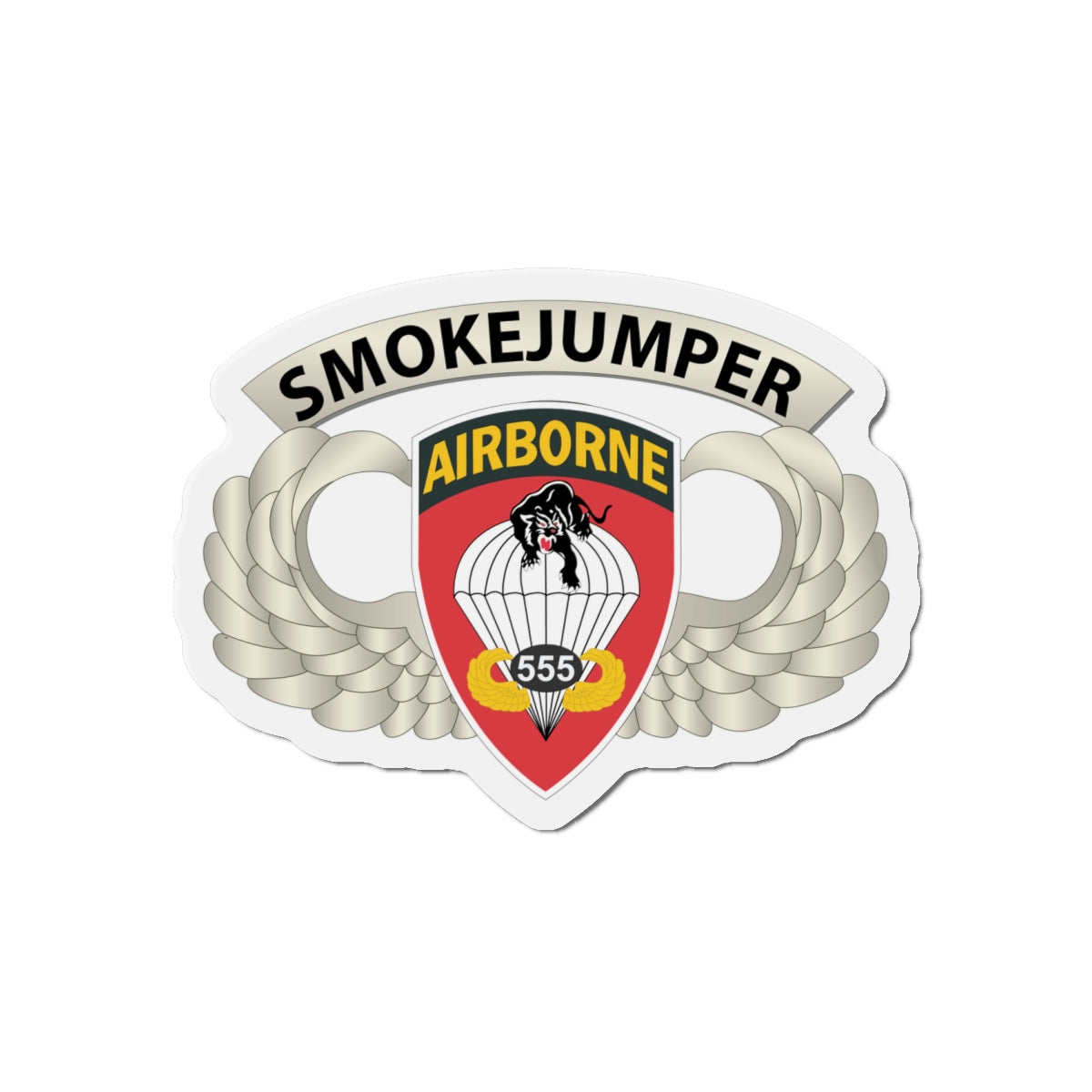 Die-Cut Magnets - Airborne Badge - 555th Parachute Infantry Bn - SSI w SmokeJumper Tab X 300