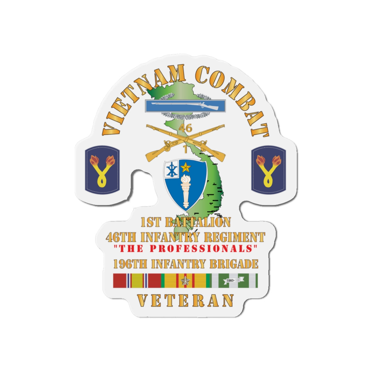 Die-Cut Magnets - Army - Vietnam Combat Veteran w 1st Bn 46th Inf Regt -The Professionals w DUI - CIB - 196th Inf Bde X 300