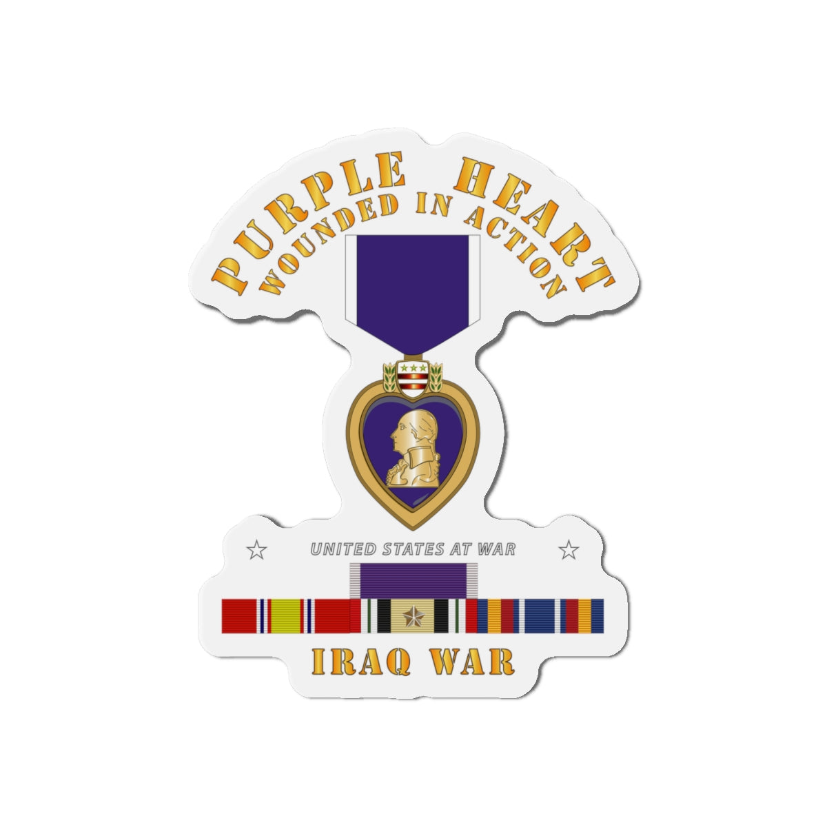 Die-Cut Magnets - Purple Heart - WIA w IRAQ SVC w Purple Heart Ribbon