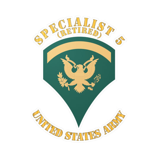 Kiss-Cut Vinyl Decals - Army - Enlisted - SPEC 5 - Specialist 5  - Std - Retired X 300
