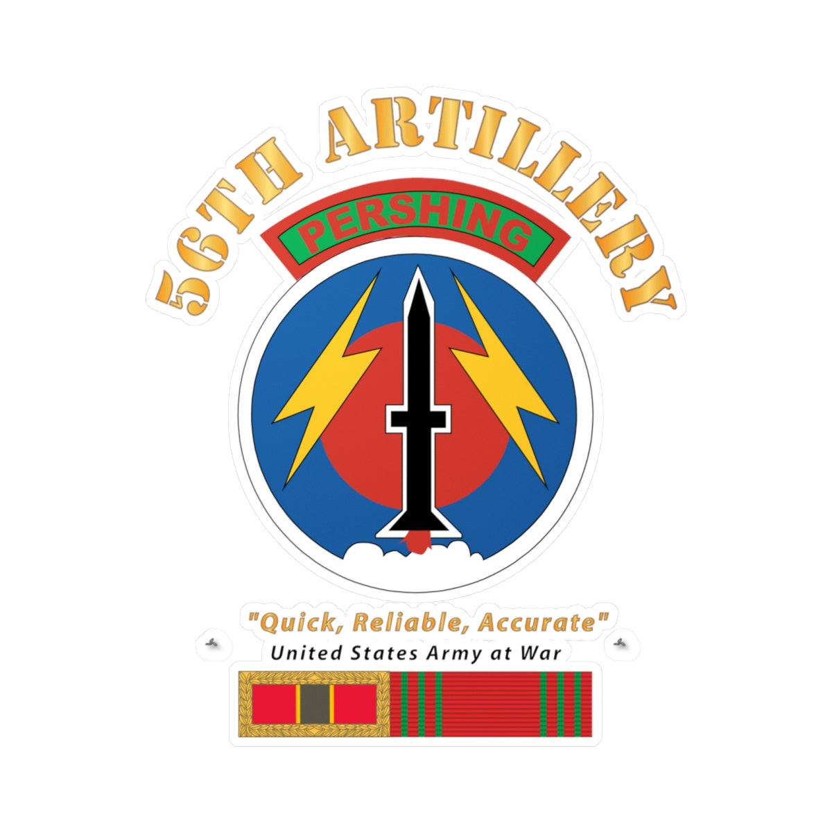 Kiss-Cut Vinyl Decals - Army - 56th Artillery - Pershing w Svc Medals