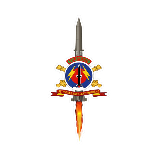 Kiss-Cut Vinyl Decals - Army - 56th Field Artillery Command - SSI w Br - Ribbon w Pershing - Firing