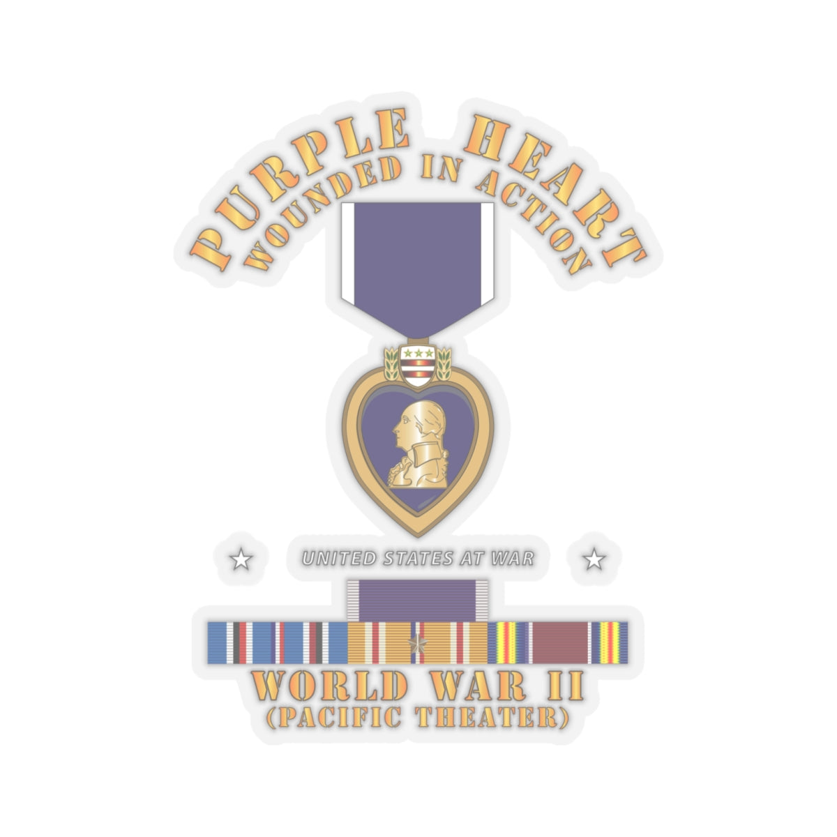 Kiss-Cut Stickers - Purple Heart - WIA w WWII SVC w Purple Heart - Pacific