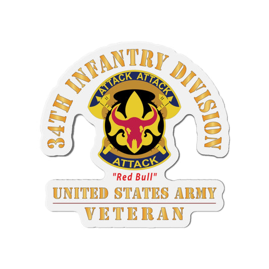 Die-Cut Magnets - Army - DUI - 34th Infantry Division - Red Bull - US Army Veteran X 300