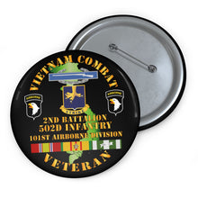 Load image into Gallery viewer, Custom Pin Buttons - Vietnam Combat Vet - 2nd Bn 502nd Infantry - 101st Airborne Div SSI
