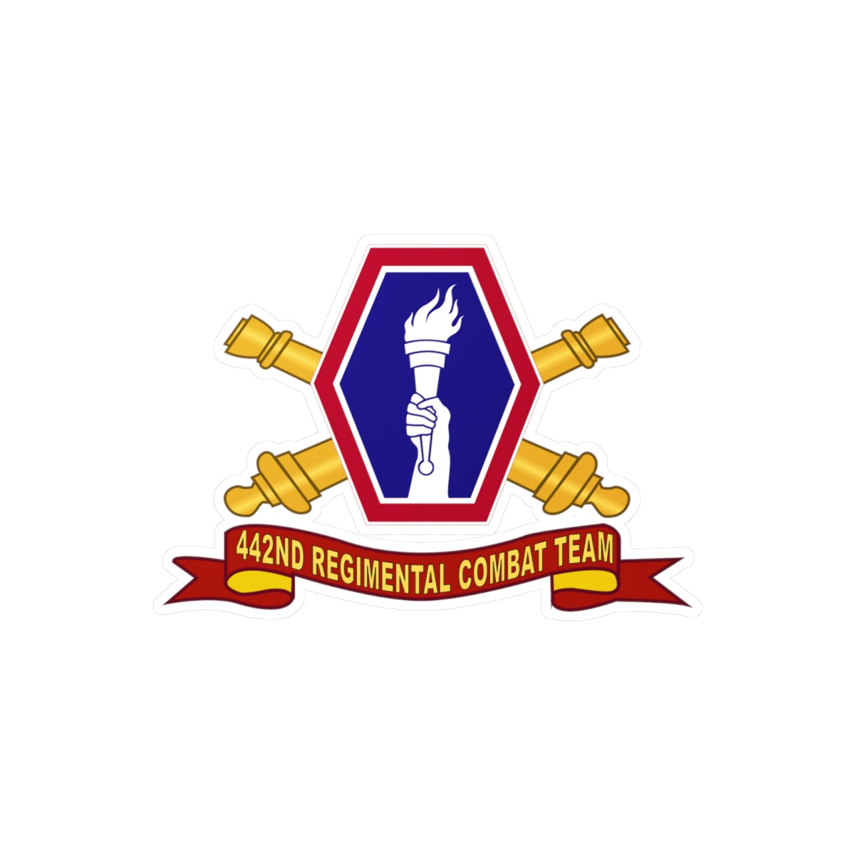 Kiss-Cut Vinyl Decals - Army - 442nd Infantry Regimental Combat Team w Artillery Br - SSI - Ribbon X 300