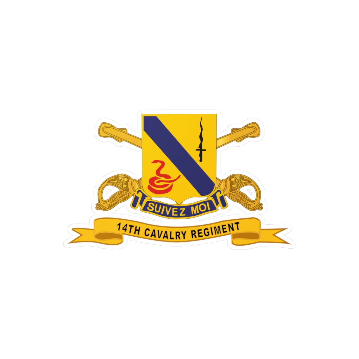 Kiss-Cut Vinyl Decals - Army  - 14th Cavalry Regiment w Br - Ribbon