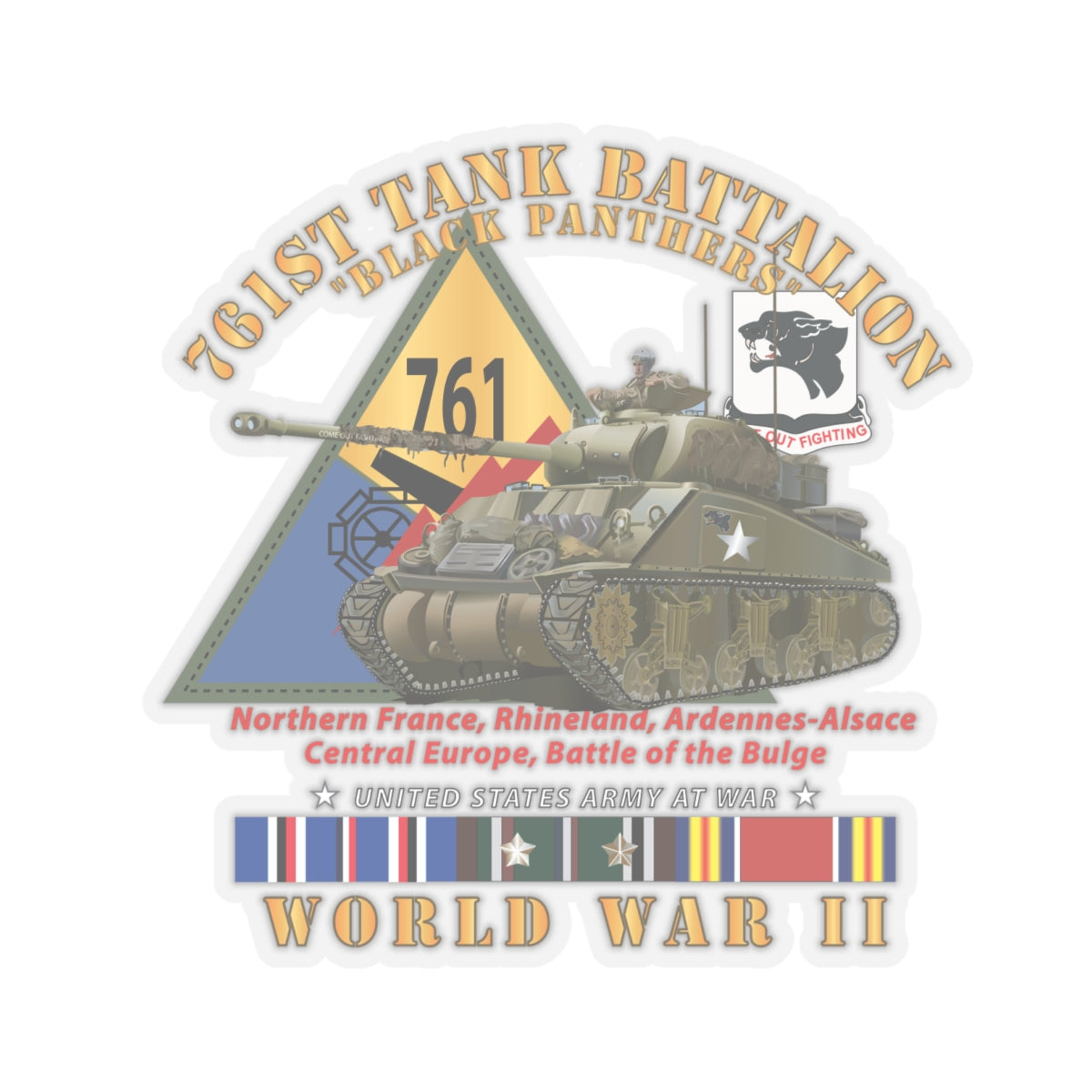Kiss-Cut Stickers - Army - 761st Tank Battalion - Black Panthers - w Tank w SSI WWII  EU SVC