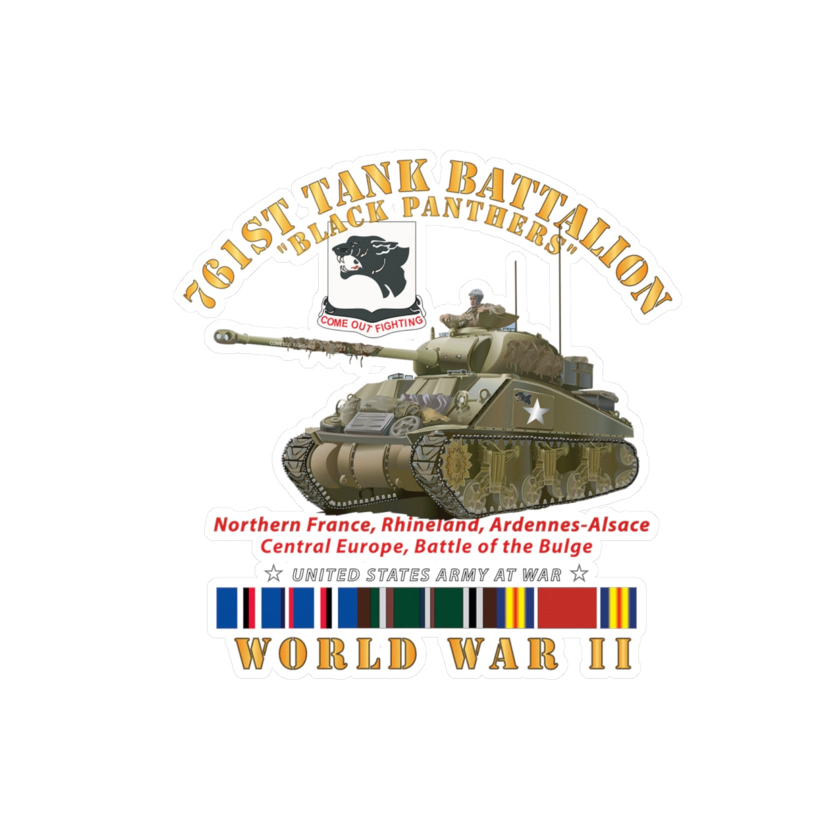 Kiss-Cut Vinyl Decals - Army - 761st Tank Battalion - Black Panthers - w Tank WWII  EU SVC