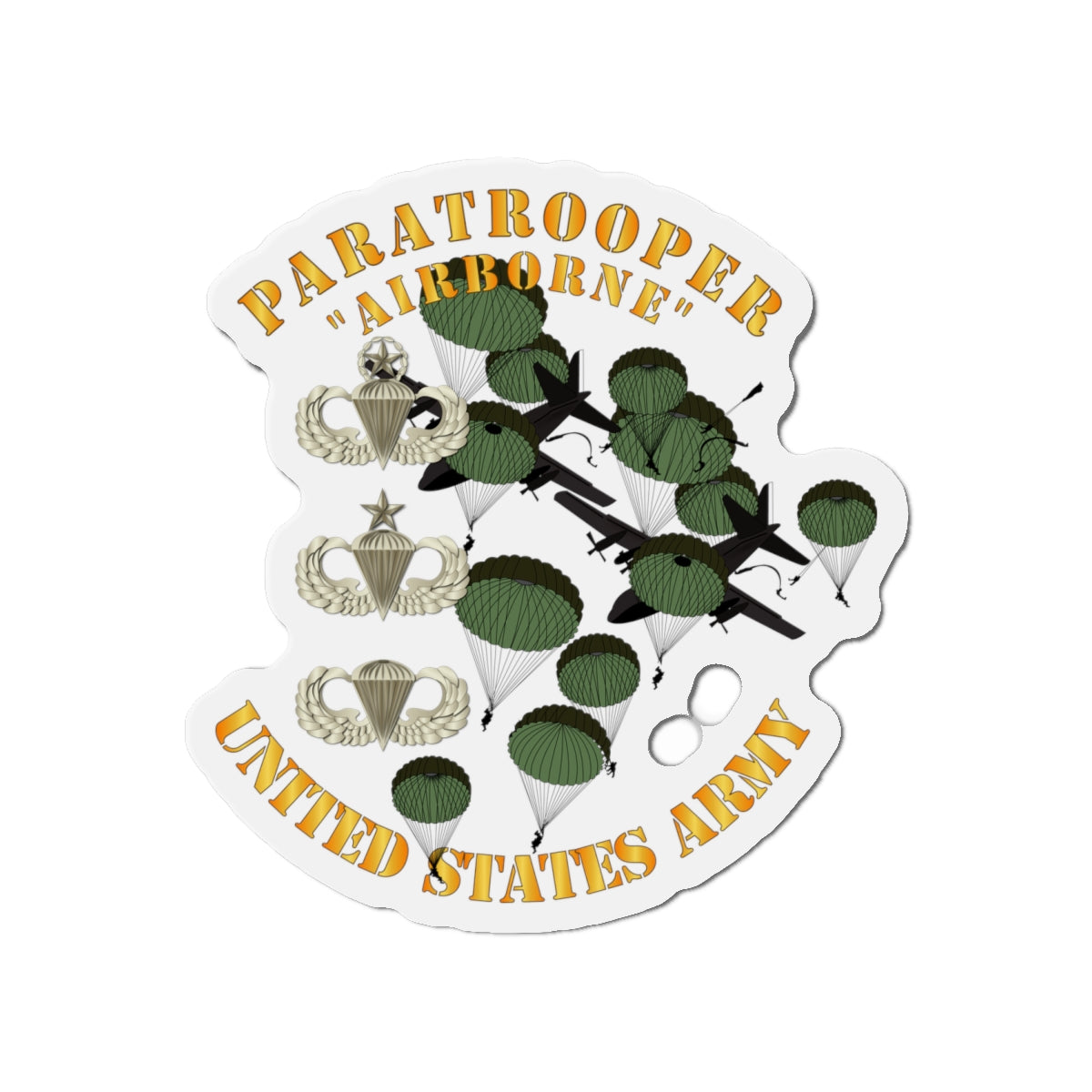 Die-Cut Magnets - Army - Paratrooper w 3 Airborne Badges - Mass Tac