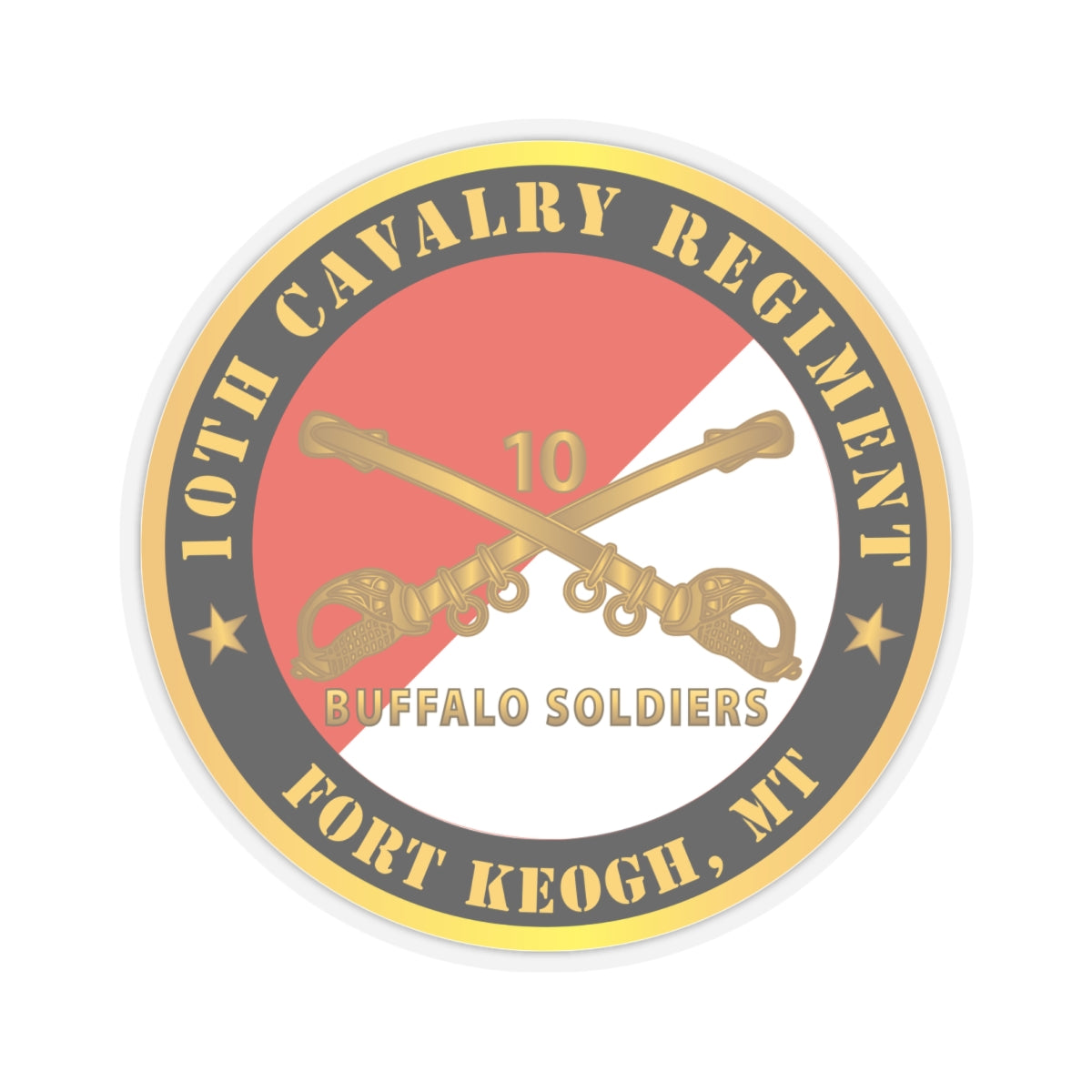 Kiss-Cut Stickers - Army - 10th Cavalry Regiment - Fort Keogh,  MT - Buffalo Soldiers w Cav Branch