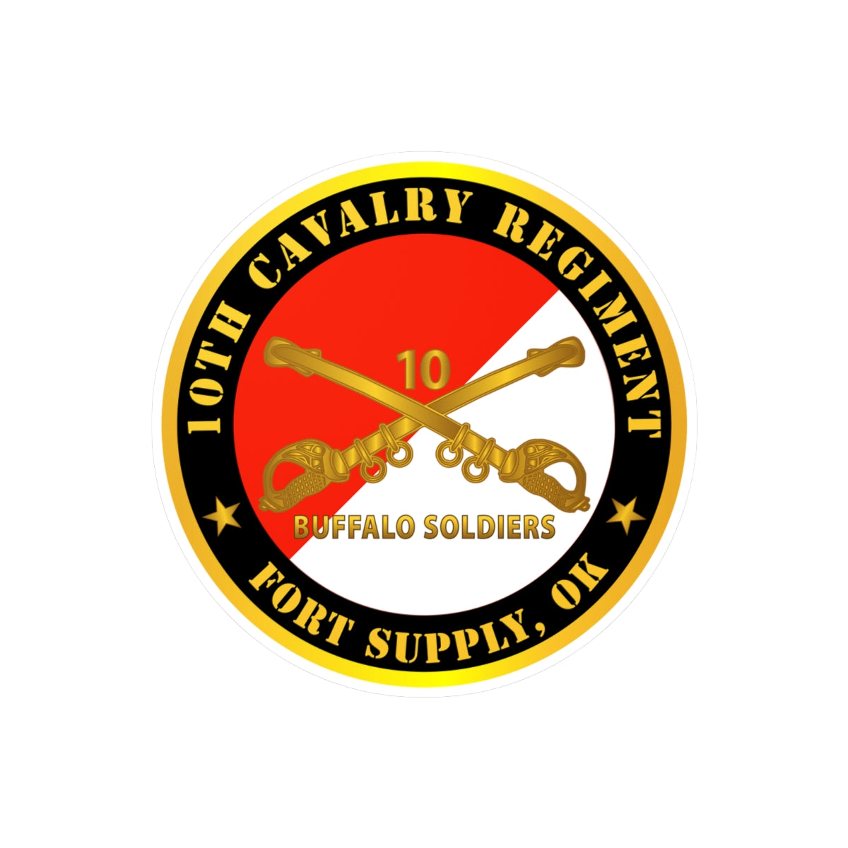 Kiss-Cut Vinyl Decals - Army - 10th Cavalry Regiment - Fort Supply, OK - Buffalo Soldiers w Cav Branch