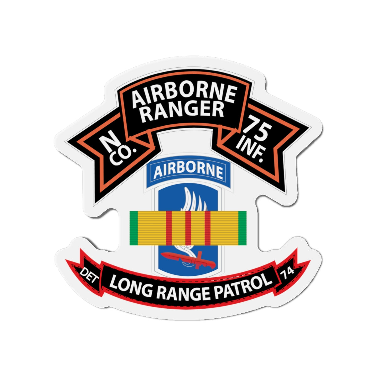 Die-Cut Magnets -SSI - Vietnam - N Co 75th Ranger - 173rd Airborne Brigade - VN Ribbon - LRSD X 300