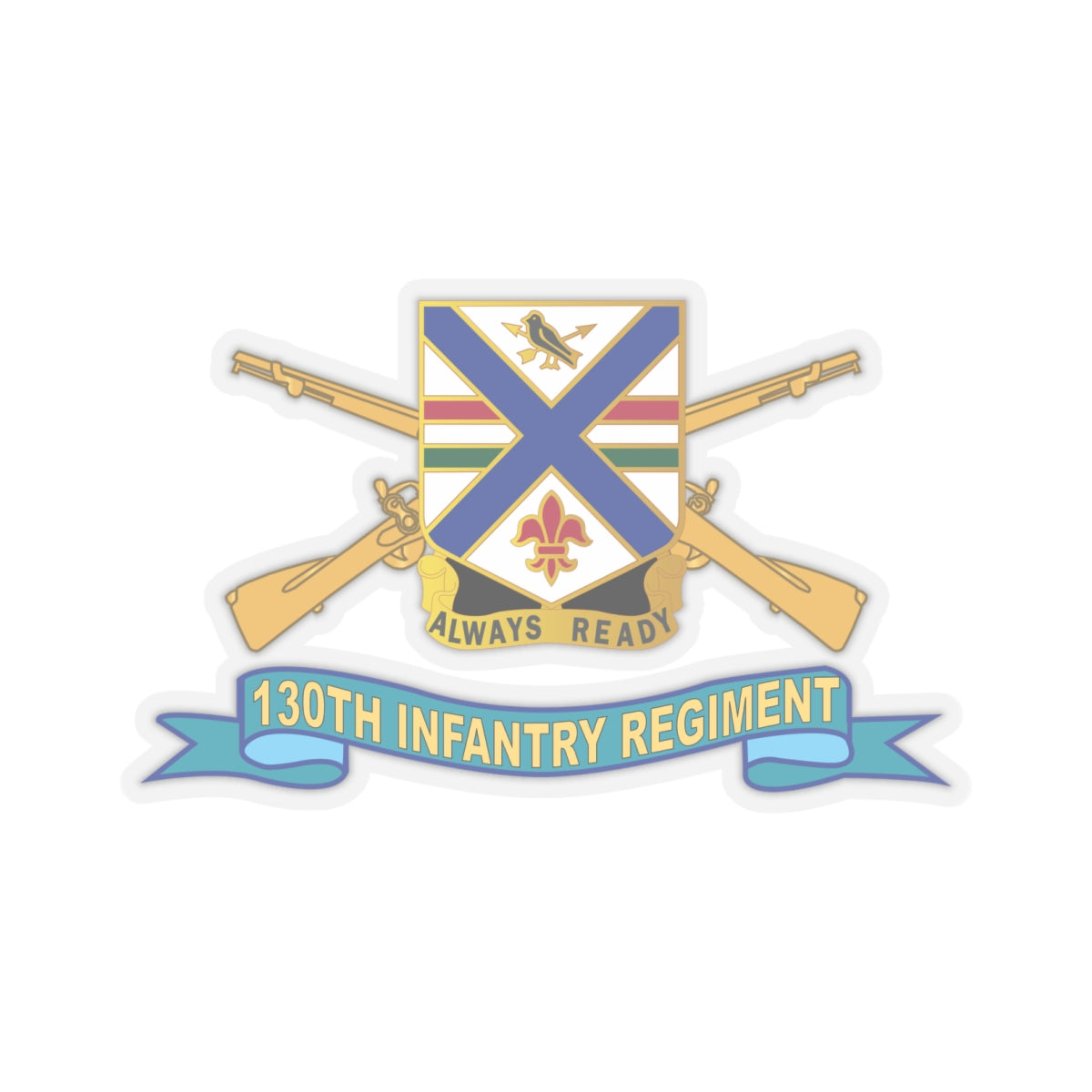 Kiss-Cut Stickers - Army - 130th Infantry Regiment - DUI w Br - Ribbon X 300