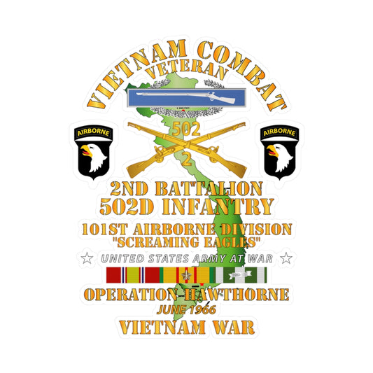 Kiss-Cut Vinyl Decals - Army - 2nd Bn 502nd Infantry - 101st ABN - Operation Hawthorne w VN SVC