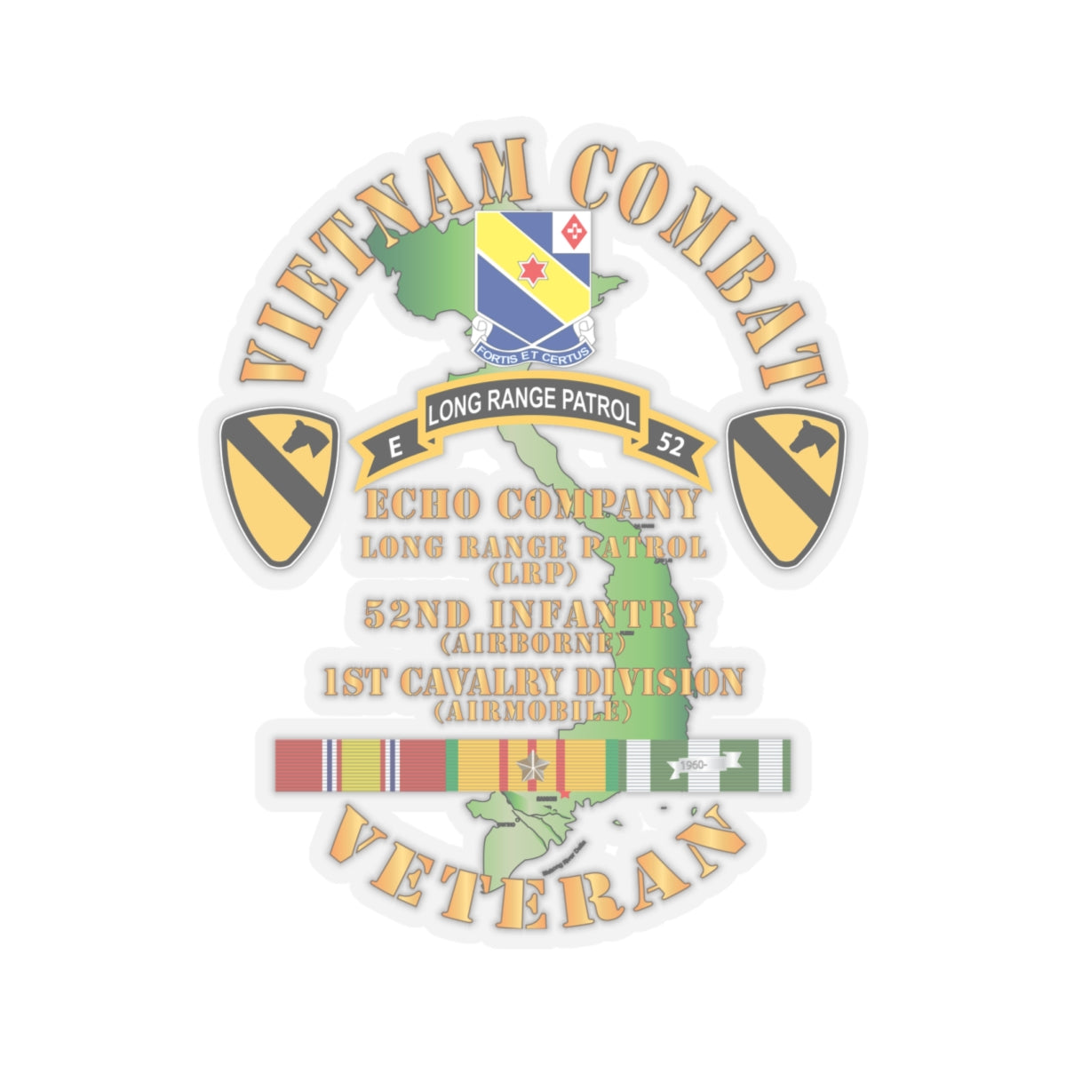 Kiss-Cut Stickers Army - Army - Vietnam Combat Veteran w  E Co - 52nd Inf ABN - 1st Cav Div X 300