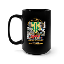 Load image into Gallery viewer, Black Mug 15oz - Army - 18th MP Bde - Iraq Vet w Baghdad OIF 2007 2008 Iraq SVC Ribbons
