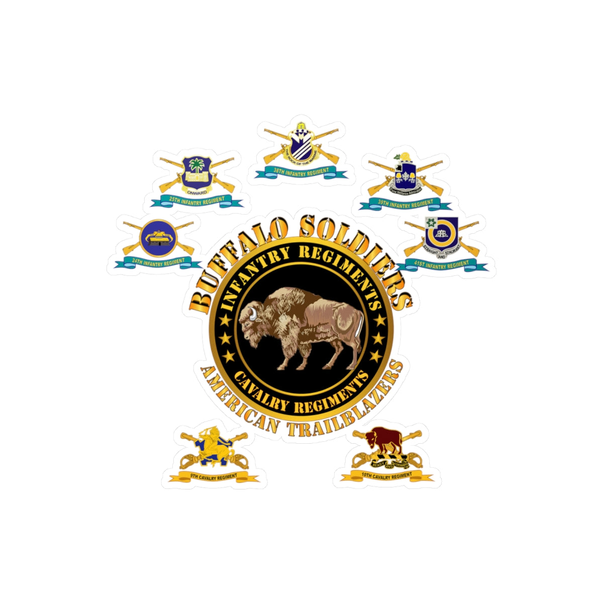 Kiss-Cut Vinyl Decals - Army - Buffalo Soldiers - Infantry - Cavalry Regiments - All DUIs X 300