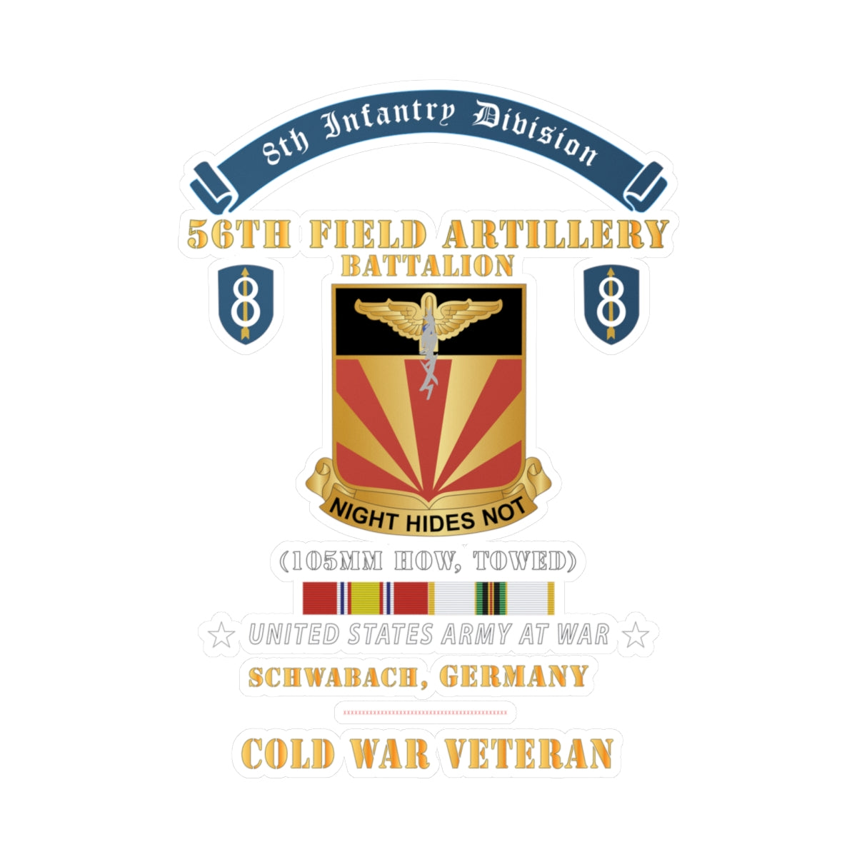 Kiss-Cut Vinyl Decals - 8th Infantry Division Scroll - 56th Field Artillery Battalion, Schwabach, Germany - Cold War Ve