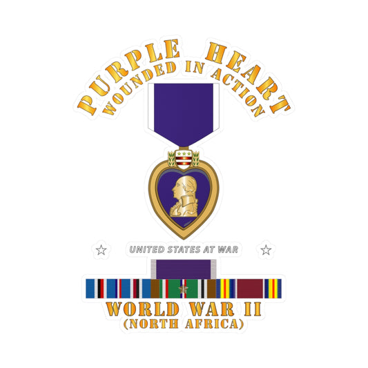 Kiss-Cut Vinyl Decals - Purple Heart - WIA w WWII SVC w Purple Heart - North Africa